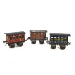 A Set of Three Very Early Bing Gauge I Coaches and Van in early tin-printed finish with ‘GB’