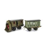 An Early Hornby 0 Gauge LNER Snowplough and Cattle Wagon, both VG, snowplough with slight damage