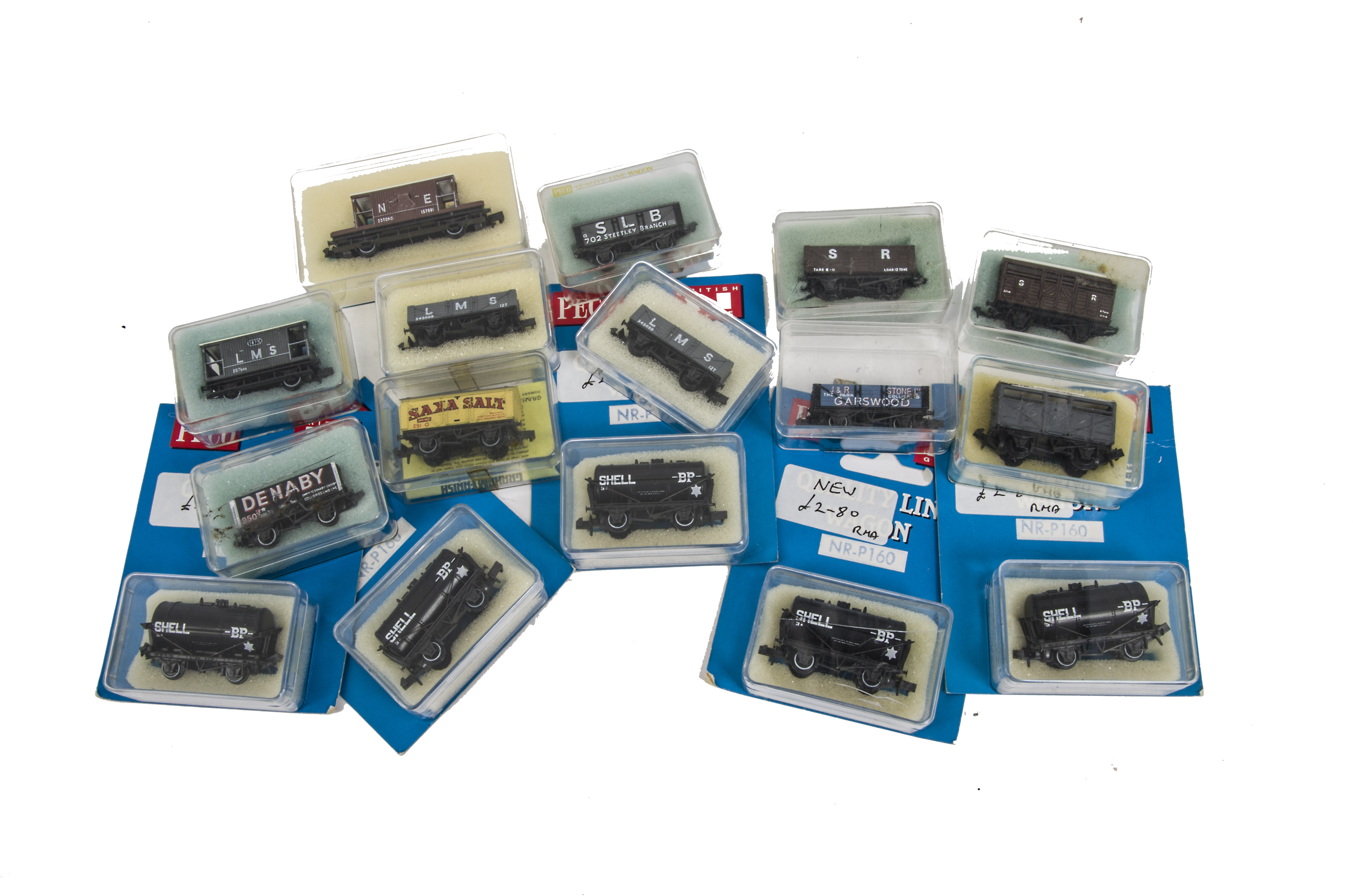 Peco N Gauge Rolling Stock, various trucks and tank wagons, all in original plastic boxes or