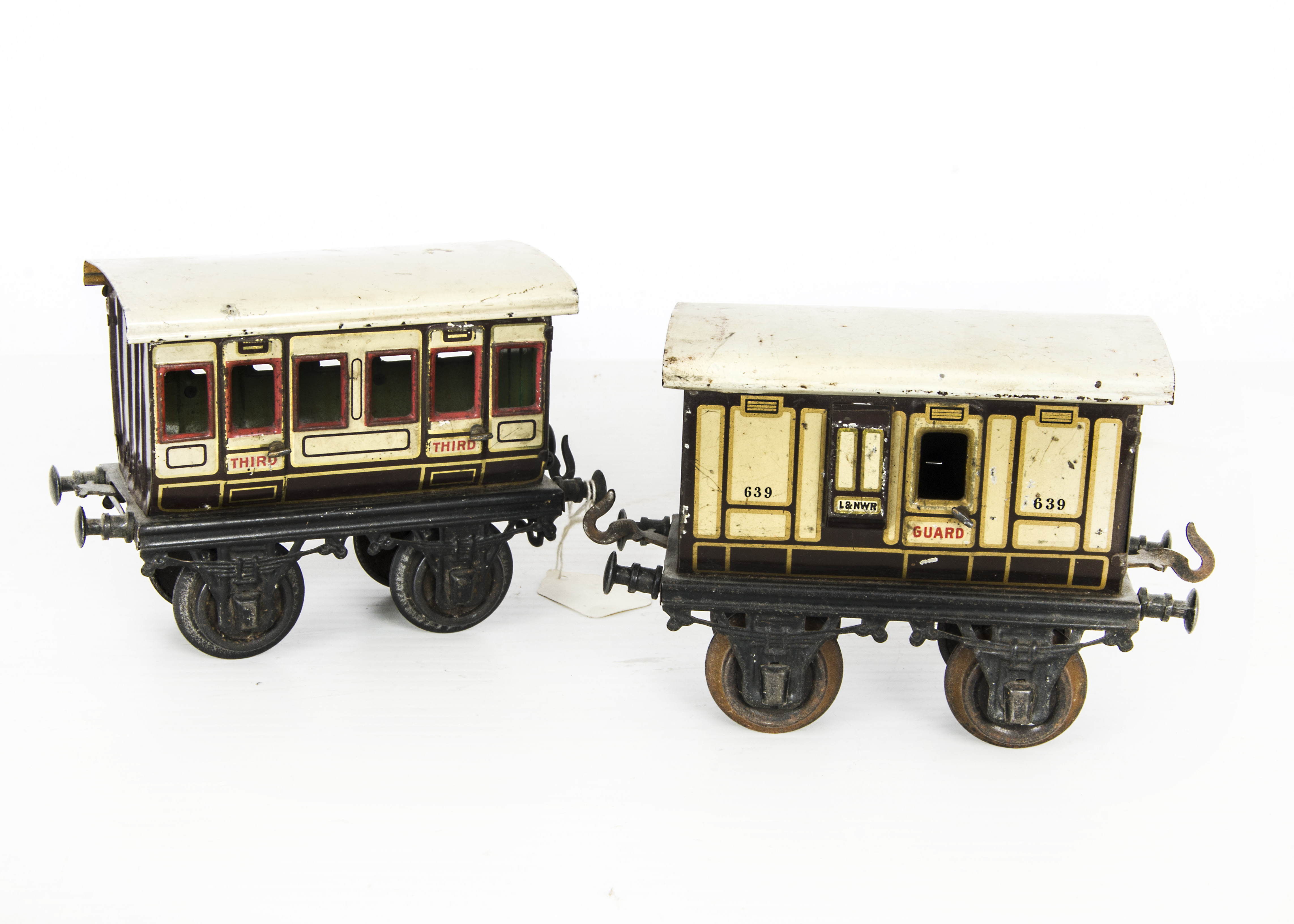 A Pair of Early Bing Gauge I LNWR 4-wheeled Coaches, in ‘plum and spilt milk’ livery, comprising 3rd