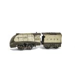 A Hornby 0 Gauge Clockwork MO ‘Silver Link’ Locomotive and Tender, in LNER silver/grey livery as