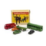 Lone Star 000 Gauge Pushalong Trains Gulliver Country 168 Vehicle Set, comprising Fire Engine,