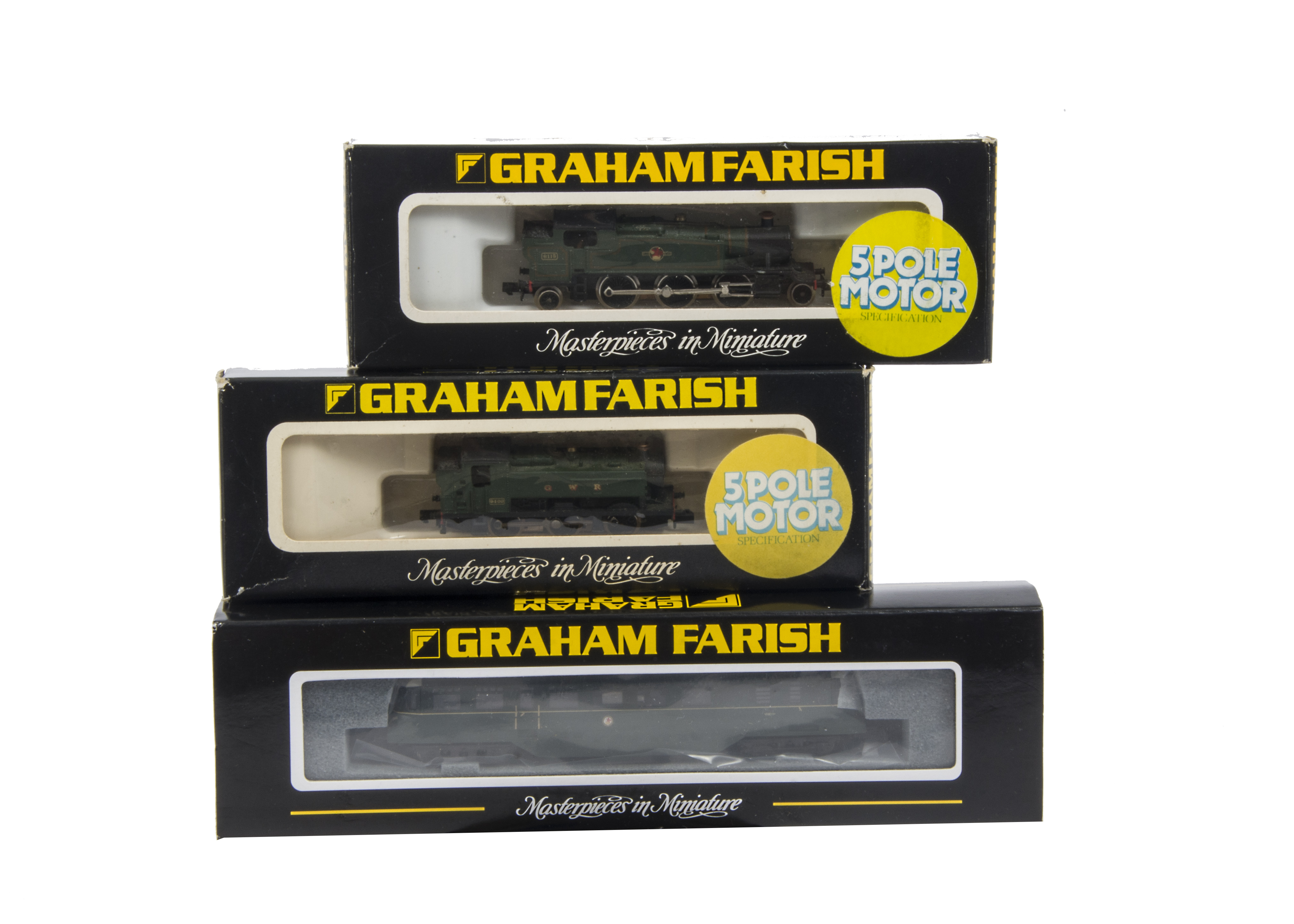 Graham Farish N Gauge Railcar and Locomotives, 371-625 GWR green Railcar, 1605 BR green Prairie Tank