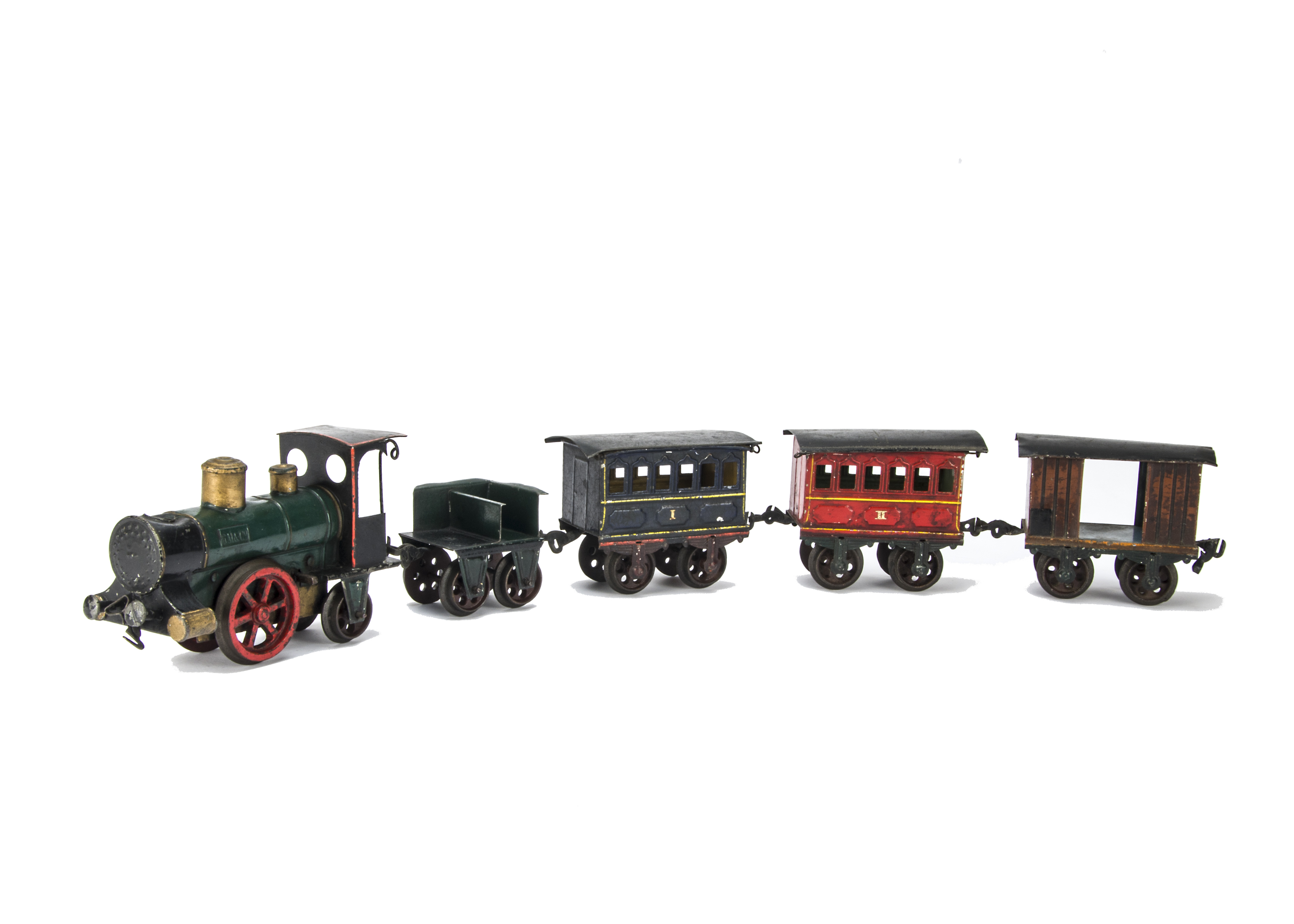 An Early (circa 1895-1898) Märklin Gauge I Clockwork 0-2-2 Locomotive Tender and Train, the
