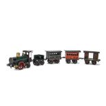 An Early (circa 1895-1898) Märklin Gauge I Clockwork 0-2-2 Locomotive Tender and Train, the