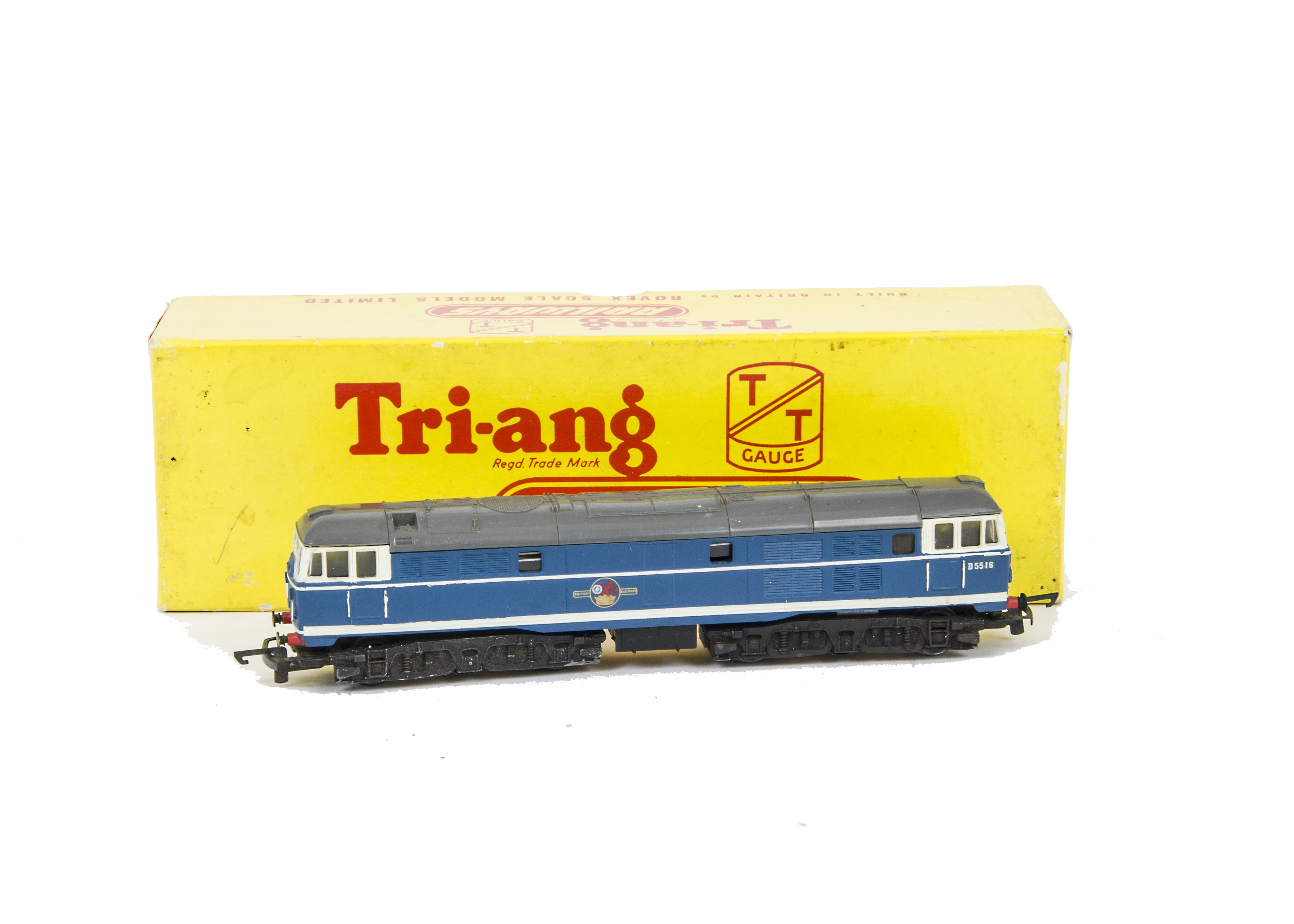 Tri-ang TT Gauge T96 A1A A1A Diesel Locomotive, repainted in BR blue and numbered D5516, in original