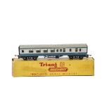 Tri-ang TT Gauge BR blue/grey Mainline coach, Brake/2nd, with replacement metal wheels in an