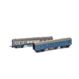 Tri-ang TT Gauge repainted BR blue/grey Mainline coach and Utility Van, repainted blue and grey