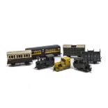 Joe Works 009 Gauge Railcar and other Locomotives and Rolling Stock, brown with yellow lining