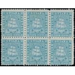 British Guiana 1860-75 Ship Issues 1866-71 Medium Paper, Perf. 10 4c. pale blue block of six (3x2),