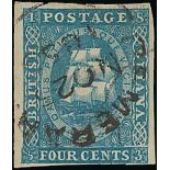 British Guiana 1853-55 4c. deep blue with good to large margins on three sides, just clear at foot