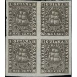 British Guiana 1860-75 Ship Issues Imperforate Plate Proofs 1c. black block of four on thin wove pa