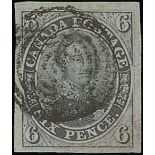 Canada 1851 Laid Paper, Imperforate 6d. brown-purple with good to large margins, a little heavily c