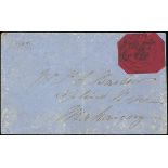 British Guiana 1856 surface-coloured paper, 4c. black on magenta, initialled "C.A.W.", outer corne