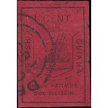 British Guiana 1852 (Jan.) surface-coloured paper, 1c. black on magenta, good to large margins and