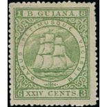 British Guiana 1860-75 Ship Issues 1875-76 Medium Paper, Perf. 15 24c. yellow-green, unused with pa