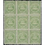 British Guiana 1860-75 Ship Issues 1866-71 Medium Paper, Perf. 10 24c. yellow-green block of nine,