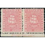 British Guiana 1860-75 Ship Issues 1860-63 Thick Paper, Perf. 12 8c. pink marginal pair with imprin