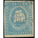 British Guiana 1853-55 4c. pale blue with good to large margins, cancelled by part light Berbice d