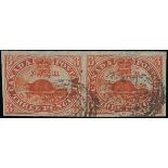 Canada 1852-57 Handmade Wove Paper, Imperforate 3d. red horizontal pair with small to large margins