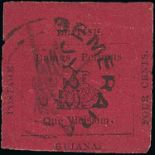 British Guiana 1856 surface-coloured paper, 4c. black on magenta, initialled "E.D.W.", cut square,