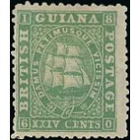 British Guiana 1860-75 Ship Issues 1862-65 Medium Paper, Perf. 12½-13 24c. green, unused with part