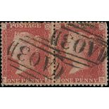 British Guiana 1857 Great Britain 1d. rose-red horizontal pair, FA-FB, both crisply cancelled "A03