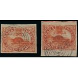 Canada 1852-57 Handmade Wove Paper, Imperforate 3d. red with small to large margins and 3d. deep re
