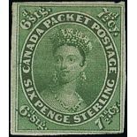 Canada 1852-57 Handmade Wove Paper, Imperforate 7½d. yellow-green with small to good margins, unuse