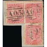 Bahamas Great Britain used in Bahamas 4d. rose pair and a single cancelled with fair to fine "A05"