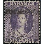 Bahamas Issued Stamps 1883 "fourpence" on 6d. deep violet, watermark reversed, very lightly cancell