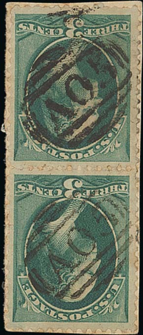 Bahamas Covers and Cancellations 1873 U.S. 3c. green vertical pair, both cancelled by superb "A05"