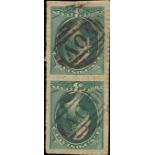 Bahamas Covers and Cancellations 1873 U.S. 3c. green vertical pair, both cancelled by superb "A05"