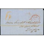 Antigua Early Letters and Handstamps 1858 (12 Apr.) entire letter to London, rated "6" and showing