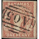 Bahamas Issued Stamps 1859 medium paper, 1d. brownish lake,