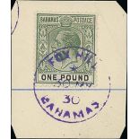 Bahamas Covers and Cancellations 1926 £1 green and black tied on registered piece by superb "fox hi