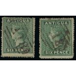 Antigua Issued Stamps 1862 no watermark 6d. blue-green and 1863 6d. green,