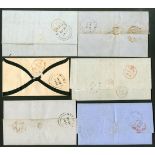 Antigua Early Letters and Handstamps 1854-57 covers (6) to England rated "6" or "1/-"