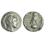 Attica, Athens (143/142 BC), AR Tetradrachm, 16.73g, head of Athena right, wearing ornamented tripl