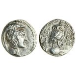 Attica, Athens (158/157 BC), AR Tetradrachm, 16.91g, head of Athena right, wearing ornamented tripl