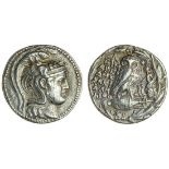 Attica, Athens (145/144 BC), AR Tetradrachm, 16.82g, head of Athena right, wearing ornamented tripl