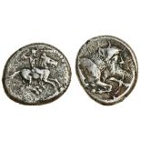 Sicily, Gela (c.490-475 BC), AR Didrachm, 8.53g, bearded and helmeted horseman right, wielding lanc