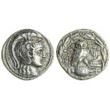 Attica, Athens (149/148 BC), AR Tetradrachm, 16.75g, head of Athena right, wearing ornamented tripl