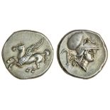 Akarnania, Echinos (c.345-300 BC), AR Stater, 8.43g, Pegasos flying left, rev. helmeted head of Ath