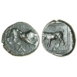 Cyprus, uncertain mint (Golgi or Soli ?) (early 5th cent. BC), AR Stater, 10.72g, lion crouching ri