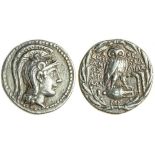 Attica, Athens (150/149 BC), AR Tetradrachm, 16.78g, head of Athena right, wearing ornamented tripl