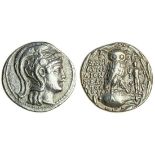 Attica, Athens (148/147 BC), AR Tetradrachm, 16.84g, head of Athena right, wearing ornamented tripl