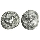 Cyprus, Amathos, Uncertain king (c.385-380 BC), AR Stater, 6.41g, lion lying right, eagle above fly