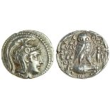 Attica, Athens (142/141 BC), AR Tetradrachm, 16.64g, head of Athena right, wearing ornamented tripl