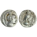 Attica, Athens (141/140 BC), AR Tetradrachm, 16.80g, head of Athena right, wearing ornamented tripl